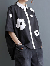 Patchwork Printed Loose Short Sleeve Casual Shirt